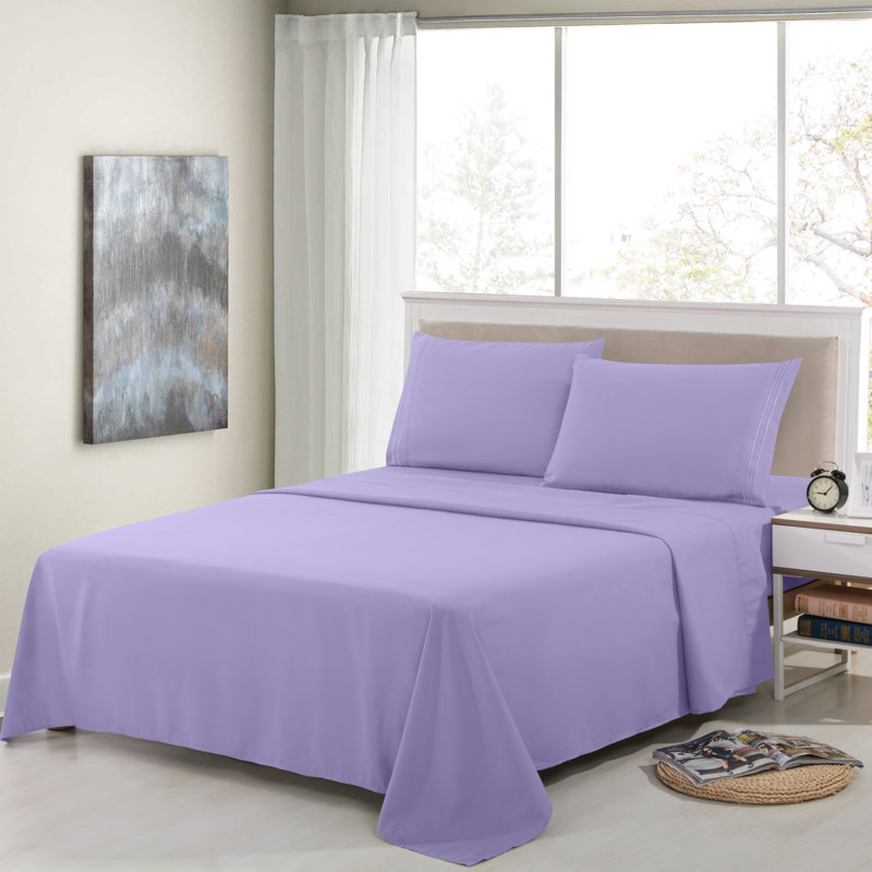 Ensemble de literie en microfibre 1800 Series, Ensemble de drap pour lit double avec deux taies d, Mauve