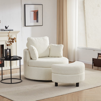 Fauteuil demi-tonneau rond pivotant surdimensionné avec repose-pieds demi-lune et double rangement