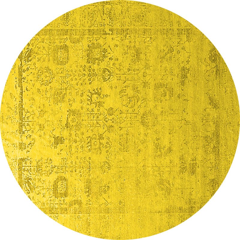 Tapis oriental en polyester tissé à la machine en jaune, Rond 6 pi