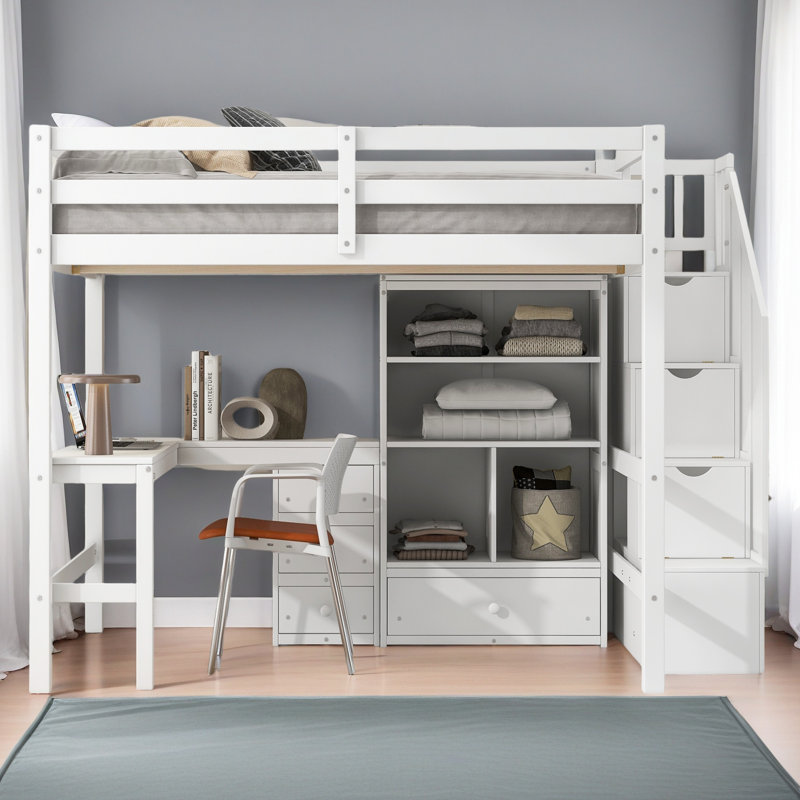 Full Size Loft Bed, Gray