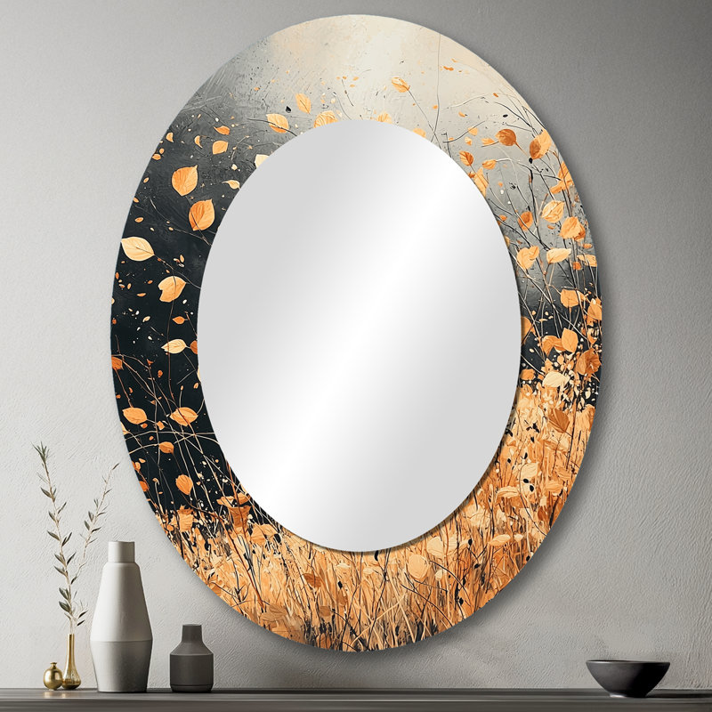 Windy Prairie Leaves I - Miroir mural ovale, 43 po x 33 po
