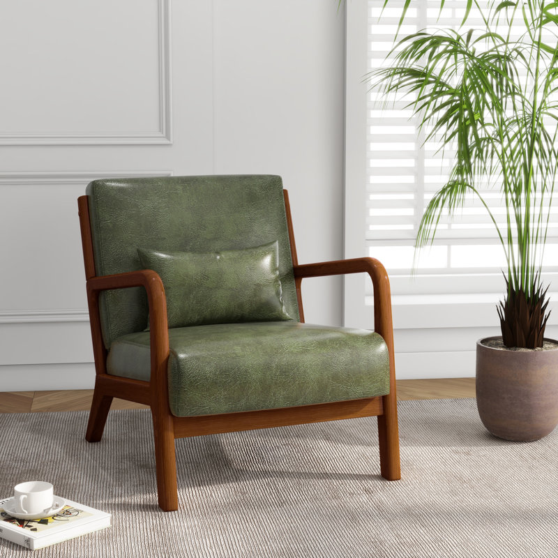 Jyrin 65.5Cm Wide Armchair, Hunter Green Faux Leather, Dark Brown Wood