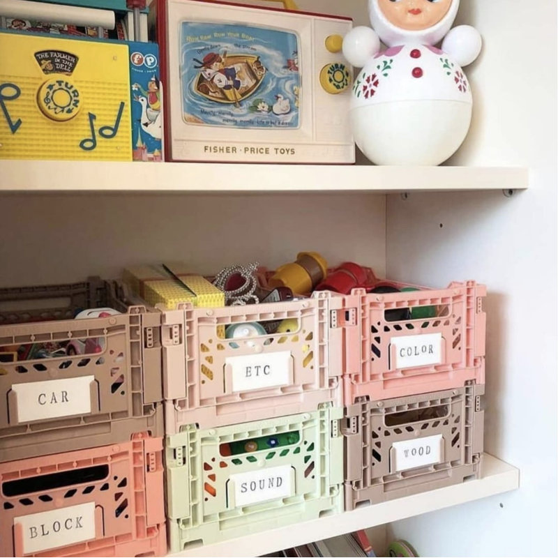 Foldable Plastic Crate, Collapsible Storage Bin to Organize Your Rooms, Collapsible Utility Crate, Salmon Pink