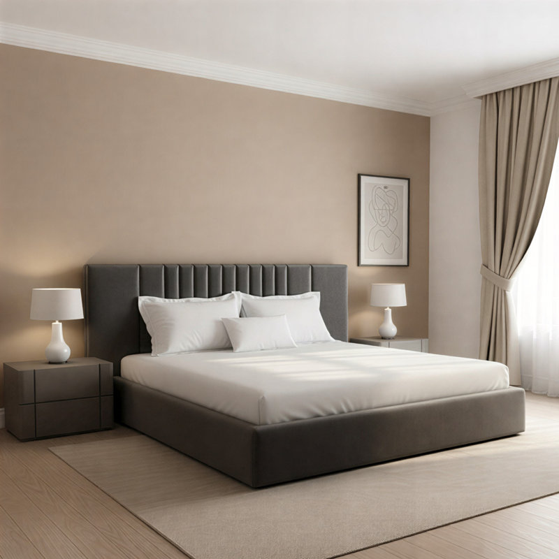 Upholstered Velvet Bed Frame, Double (145 x 208 cm), Steel