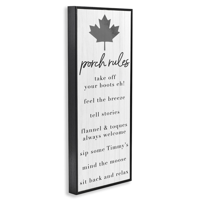 «Canadian Porch Rules», giclée encadrée, design par Lil 'Rue, H 24 po x l 10 po, Giclée encadrée noir minuit