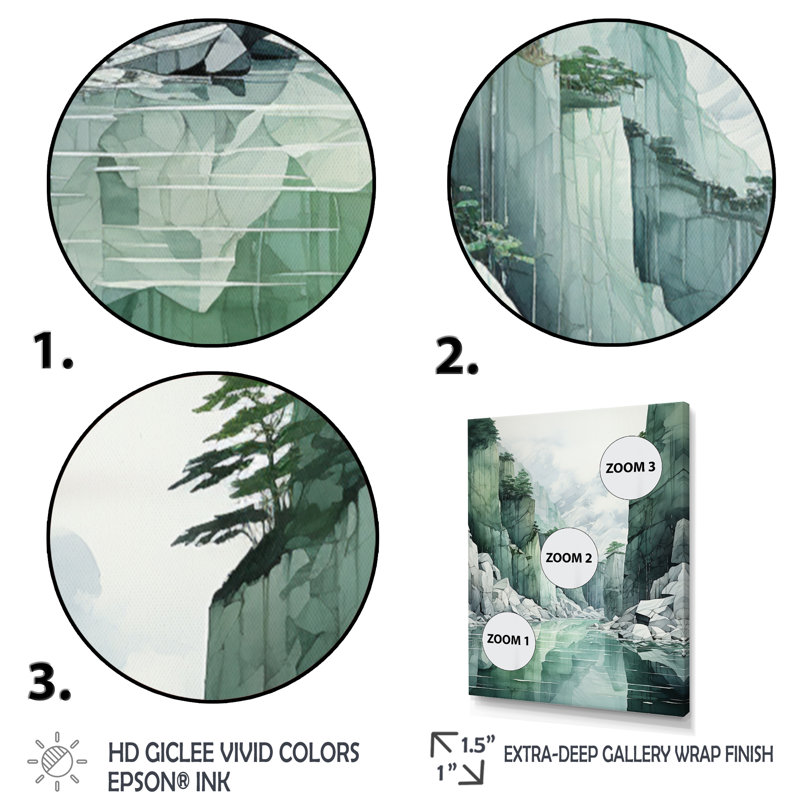 Green 0 Cliff Glacial Symmetry II - impression, H 40 po x l 30 po x P 1,5 po, Cadre flottant blanc