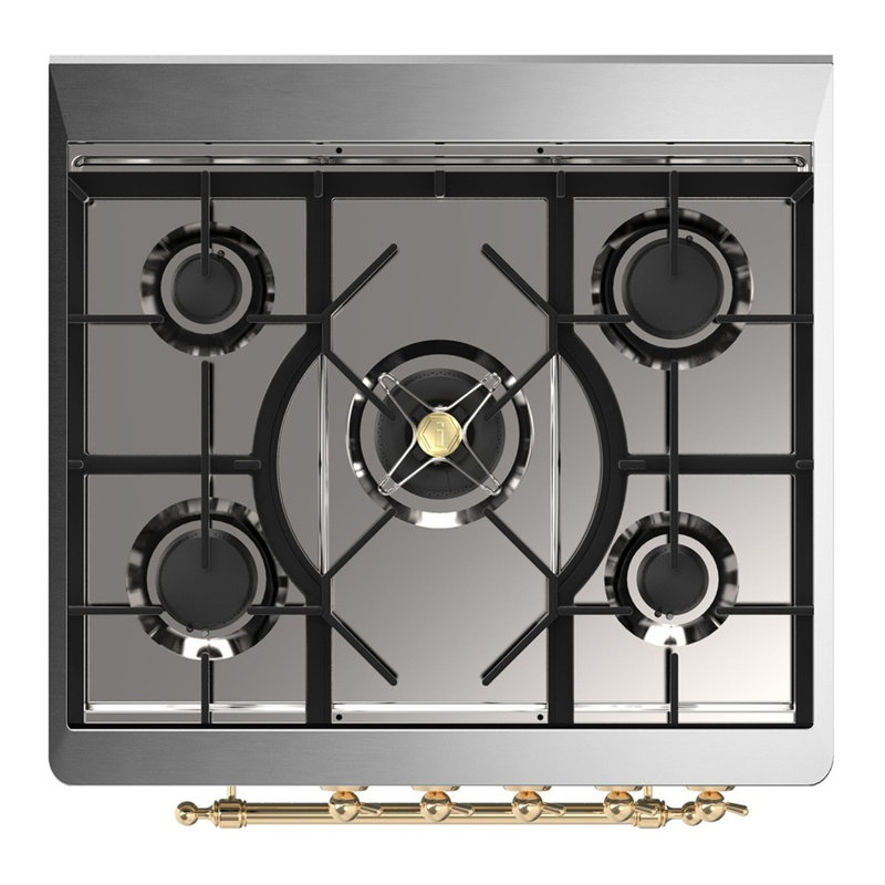 Majestic III Series 30 Inch Dual Fuel Range with 5 Sealed Burners in Emerald Green (Natural Gas, Burnished Trim), Brass