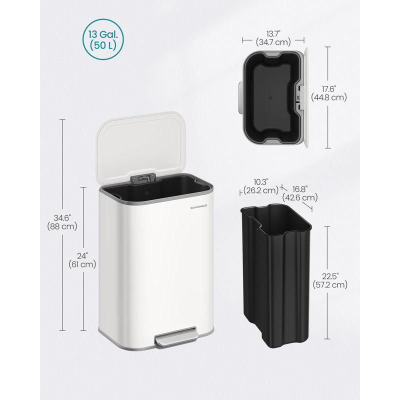 Step On Kitchen Trash Can, 50 L, Cloud White, 61cm H x 35cm W x 45cm D