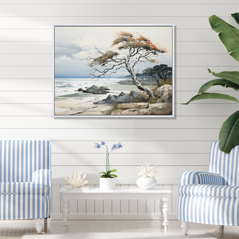 Coastal Tropical Windswept - Beach & Ocean Canvas Art Print, Cadre flottant blanc, H 34 po x l 44 po x P 1,5 po
