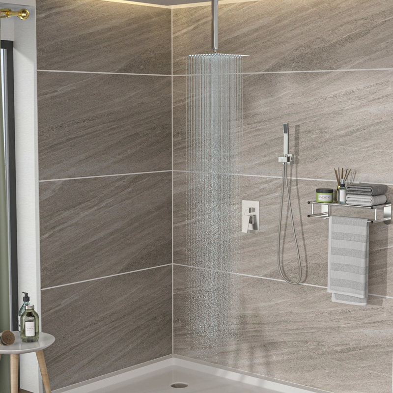 Shower System With Rain And Handheld - Stainless Steel Dual Balanced 1.8 Gpm Rainfall, Brushed Nickel