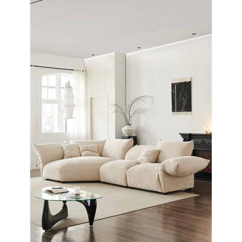 Canapé modulaire 3 pièces Lukshya, Chenille beige, Accoudoir à gauche (vu de face)