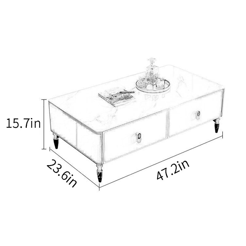Light luxury rectangular coffee table, 15.7" H x 47.2" L x 23.6" W, Black