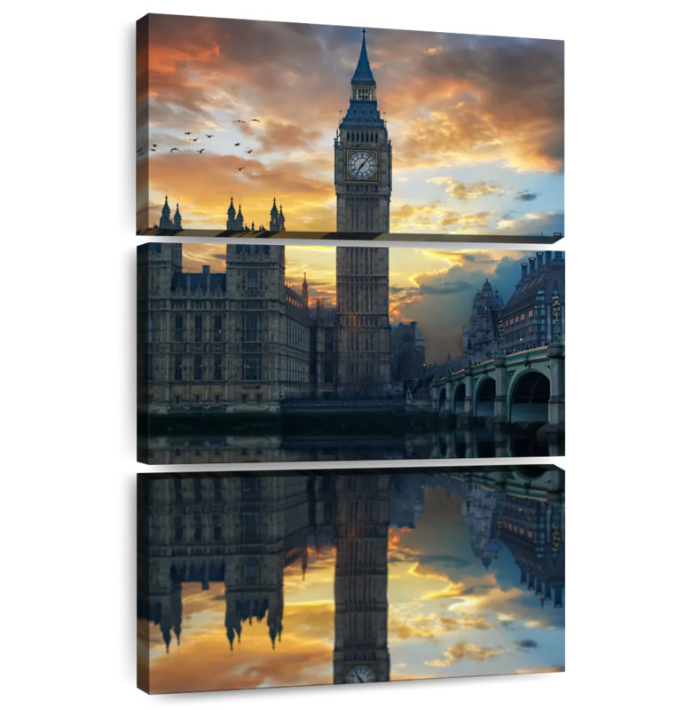 Masam Big Ben au coucher du soleil, H 45 po x l 28 po