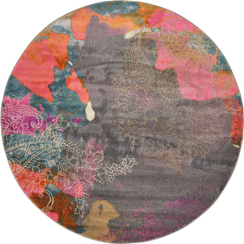 Tapis oriental gris / rose / bleu Mumford, Rond 6 pi