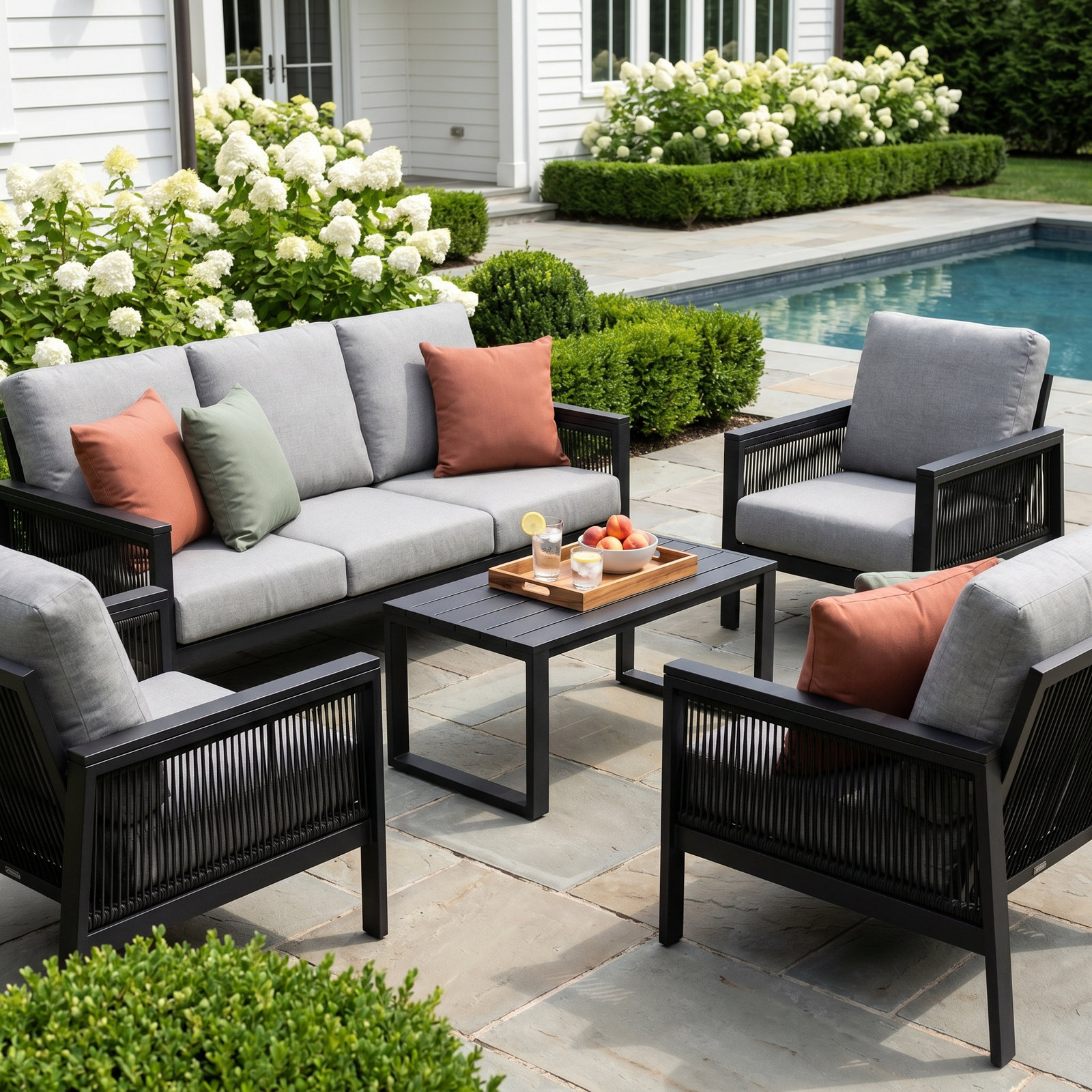 Townsend 7 - Person Patio Conversation Set with Sunbrella® Cushions, Cast Silver Sunbrella®
