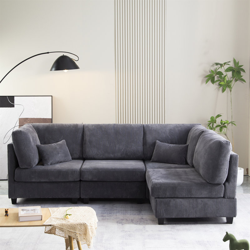 Canapé modulaire rembourré en velours côtelé, Velours côtelé gris foncé
