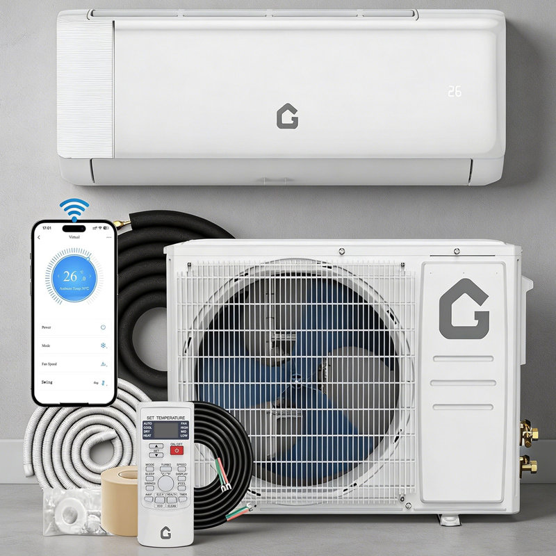 Climatiseur à deux blocs de 18 000 BTU, climatiseur sans conduit de 21 SEER2 à 208-230 V et refroidissement par la chaleur jusqu'à 1250 pieds carrés