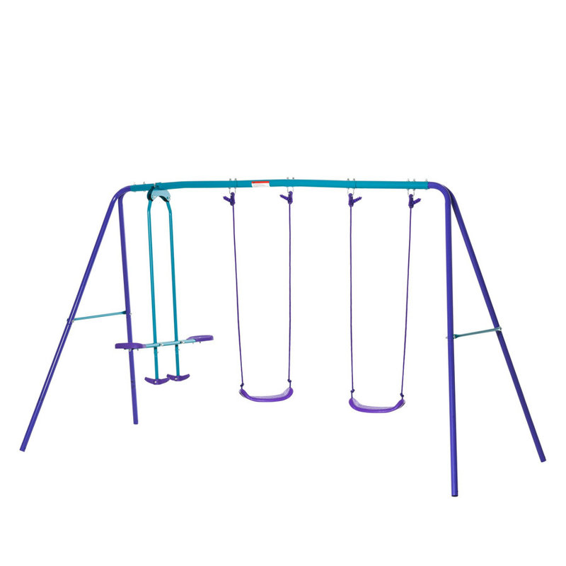 Portique en métal avec glissière et 2 sièges de balançoire - Structure en A robuste pour l'extérieur, hauteur réglable pour la cour / aire de jeu, fabrication en acier robuste