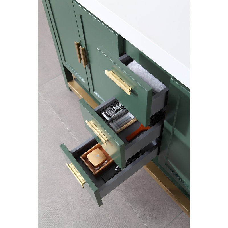 
Maumelle 60" Veneer Plywood Bathroom Vanity with Engineered Quartz Top, White, Forest Green