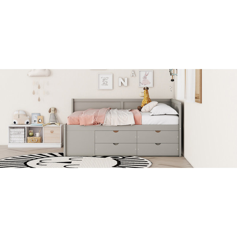 Lit de jour avec tiroirs et tablettes, gris, Complète