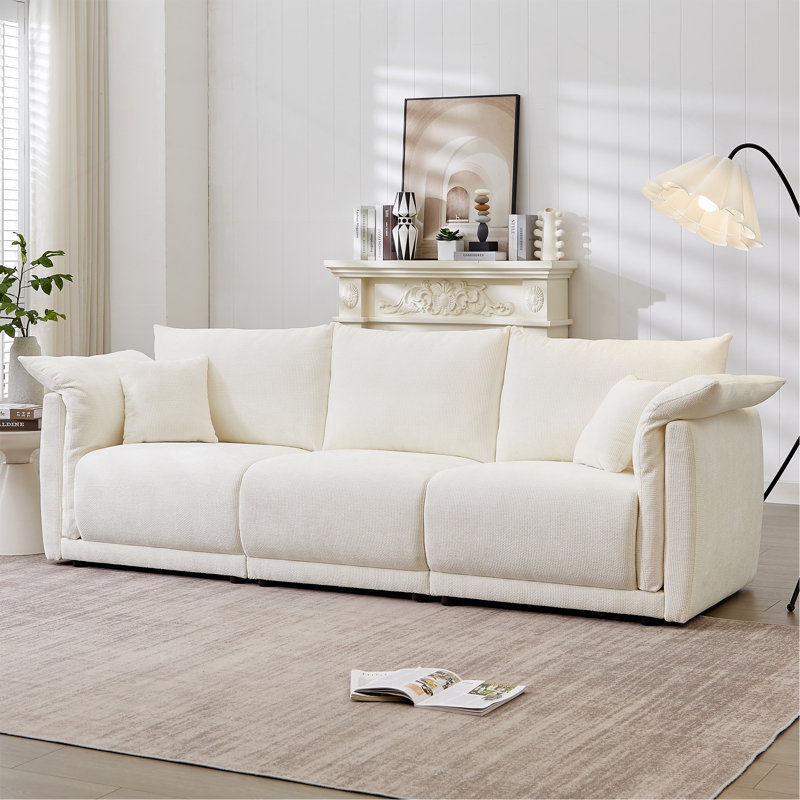 Canapé de 98,5 po à 3 places avec un design unique et des accoudoirs souples, Beige