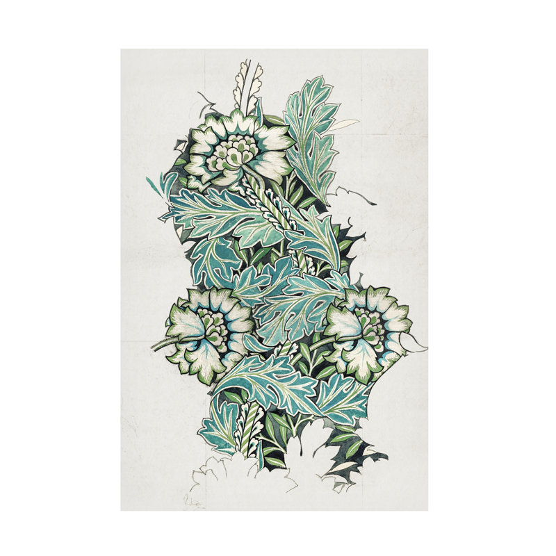 William Morris Green Floral Pattern Canvas Art with Wood Frame
