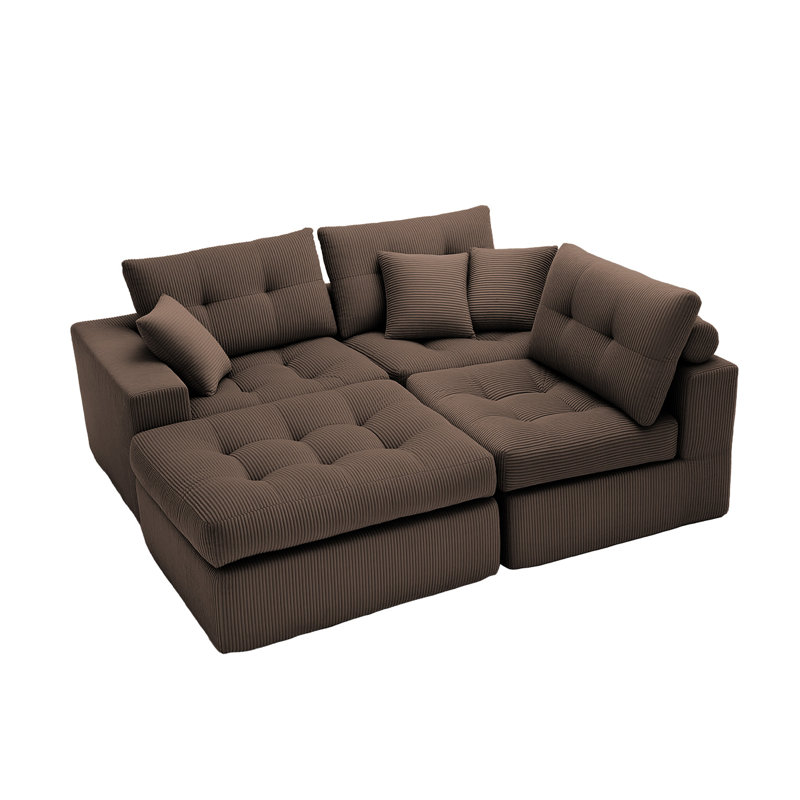 Canapé modulaire surdimensionné de 113 po avec nuage 113 po, Velours côtelé brun