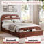 Structure de lit en bois avec tête et pied de lit avec rangement, lit plateforme à profil bas avec lattes de bois, aucun sommier requis-2009373112-2009373119