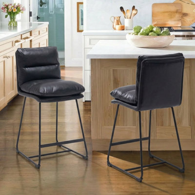 Marlow 26" Black Faux Leather Counter Stool (Set Of 2)