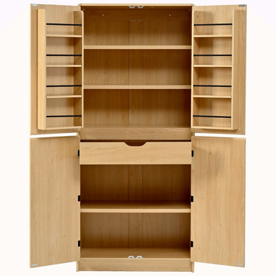 Grand garde-manger de style campagnard de 72 po avec 8 tablettes de porte, armoire de rangement courbée avec 3 tablettes réglables, tiroir caché, armoire polyvalente pour la cuisine, la salle à manger et la salle de bain