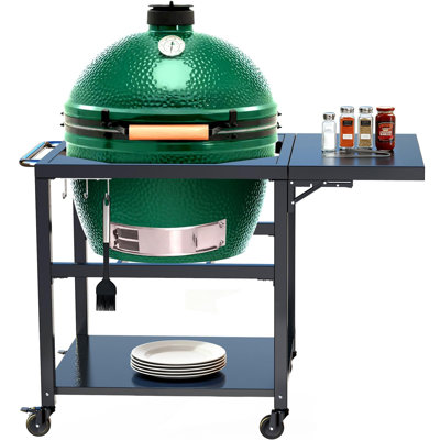 Grill Stand For Big Green Egg Accessories, Outdoor Green Egg Table With Ultra-Stable Side Table, Rolling Cart Compatible With Xlarge Big Green Egg