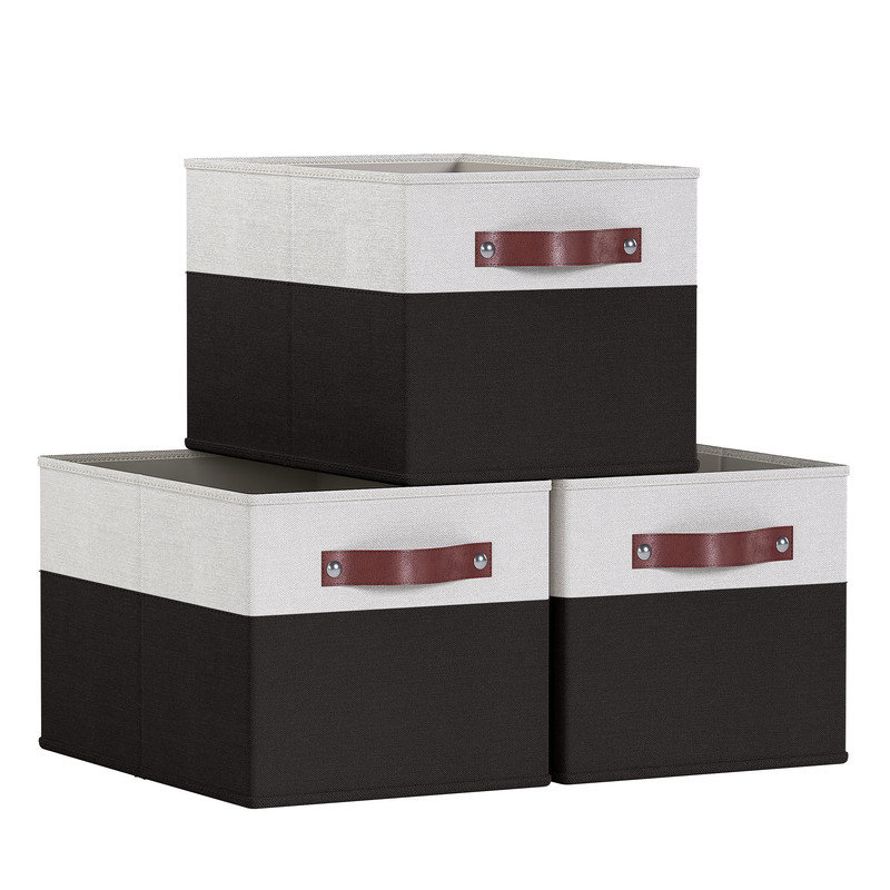 Latitude Run® Decorative Bin, White/Black, 7.8" H x 11" W x 16.5" D