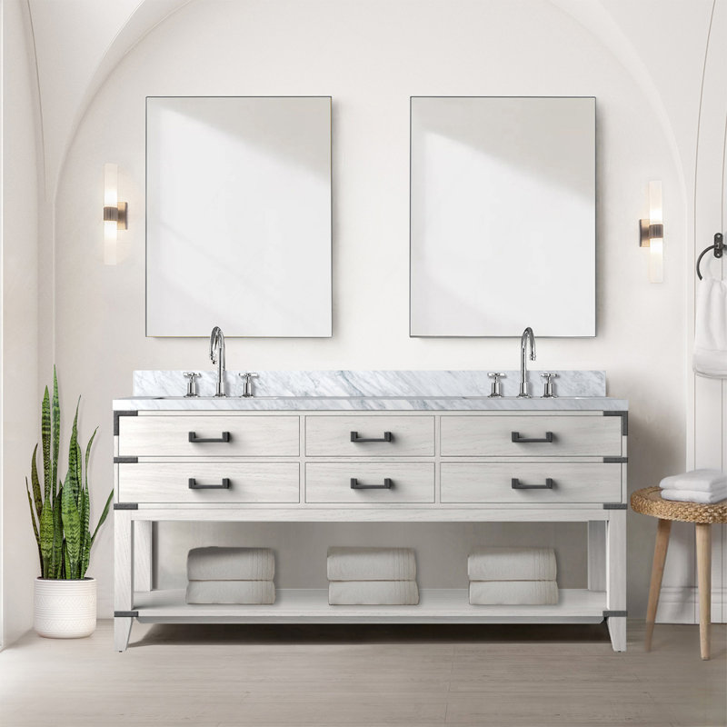 Meuble-lavabo double en chêne blanc 72 po X P 22 po D