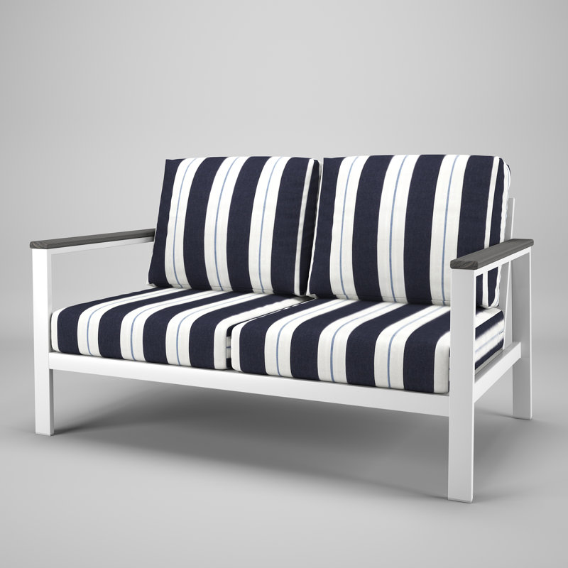 Causeuse d'extérieur en métal avec coussin Sunbrella Townsend Chatwin, Gris côtier
