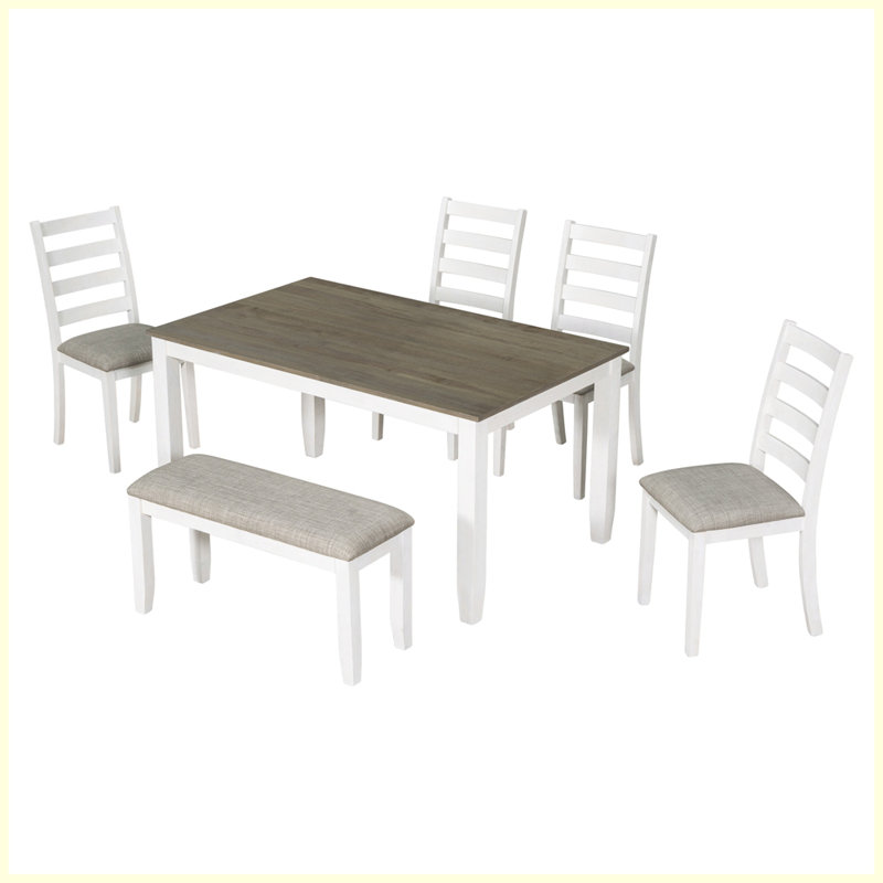 Rustic Style 6-Piece Dining Room Table Set with 4 Chairs and a Bench