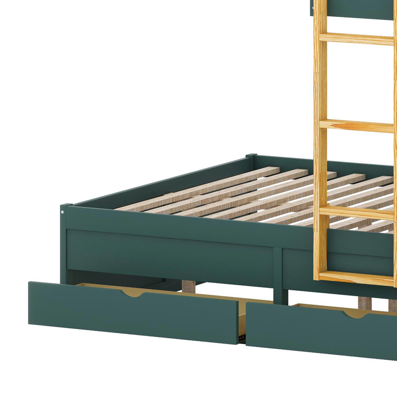 Lit superposé moderne avec tiroirs multi-tailles et garde-robe compacte pour un rangement intelligent, Vert