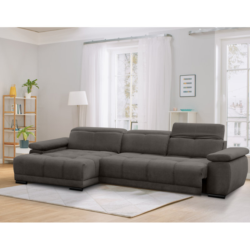 Jafiya 4 Seater Velvet Sofa Bed, Stone, Left Hand Facing
