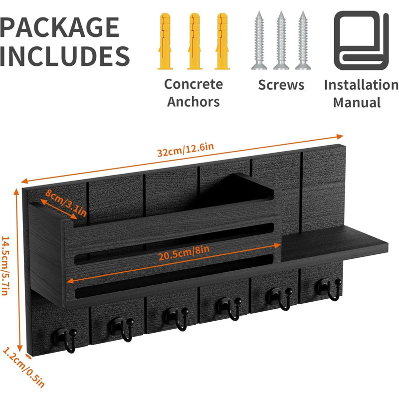 Wood Wall Organizer, Black