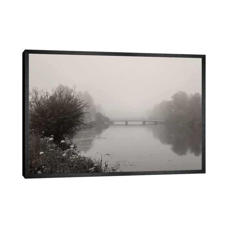 River Amper In Fog by Lena Weisbek - Floater Frame Print on Canvas, Black Framed