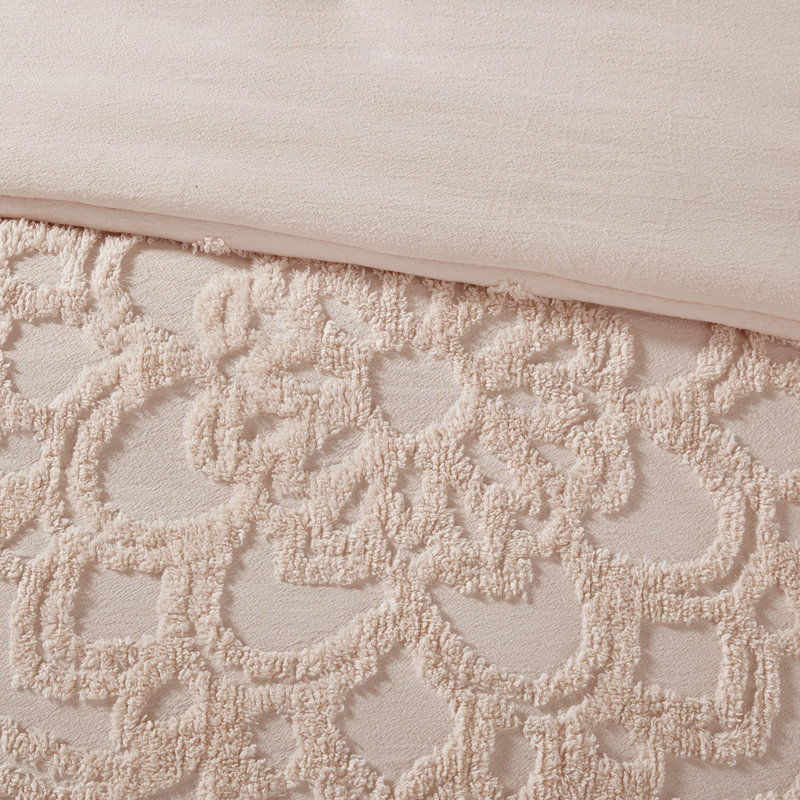 Ensemble d'édredon médaillon en coton Laetitia, Édredon double / grand + 2 taies décoratives sta, Rosé clair