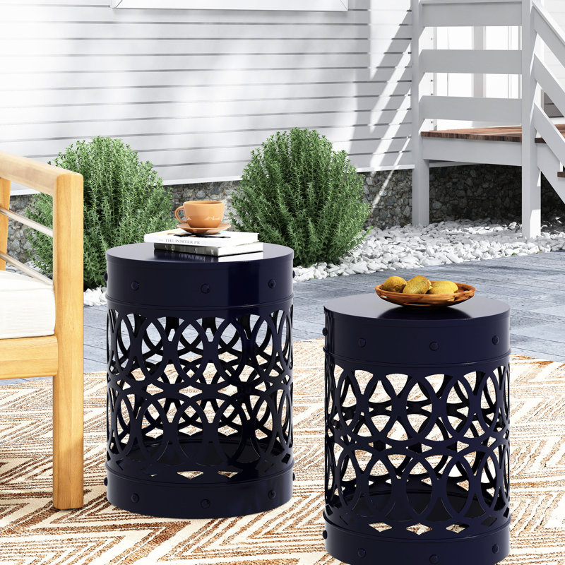 Outdoor Metal Coffee Table - Iron, Navy Blue, , 14.15"W X 18.1"H Blue Garden Side Rustproof, 12.00"W 16.00"H