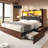  Farmhouse King Bed Frame With LED Storage Bookcase Headboard & Charging Station, Rustic Brown-1799709062-1799709082