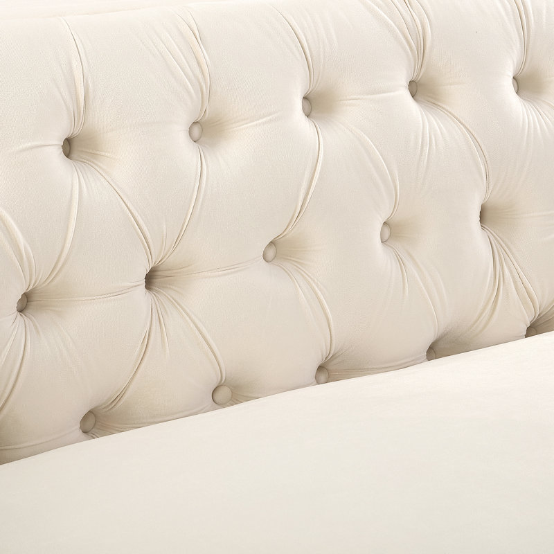 Arnav luxe Velvet Sofa, 86" Wide,  Solid Construction, Fully Assembled, Cream Velvet