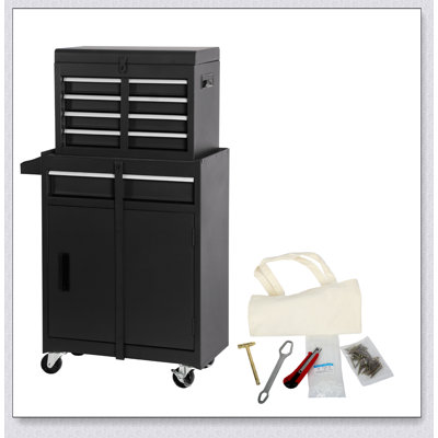 Coffre à outils durable à 5 tiroirs avec coffre supérieur amovible, roues verrouillables universelles et ensemble d'outils de 154 pièces pour un rangement et une organisation efficaces