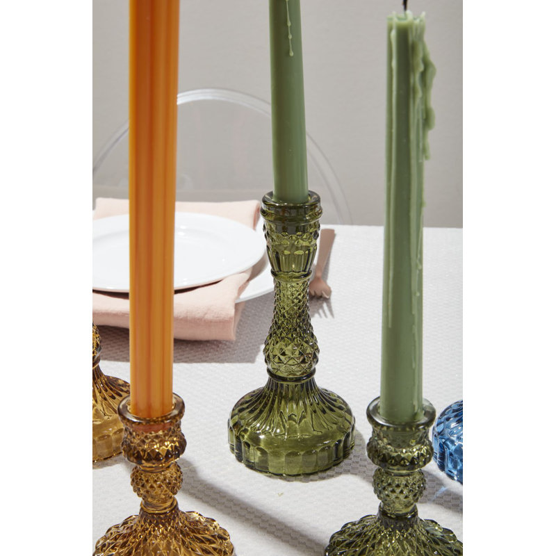 Eliana Samira Glass Tabletop Candlestick, Green