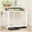 Meuble pour chien en bois 43,3 pouces avec séparateur, trois tiroirs et portes doubles pour grands et moyens chiens, blanc