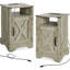 Table de chevet en bois gris avec charge. Prises électriques. Rangement rustique. Charnières en métal, loquet magnétique. Et bois d'ingénierie. Facile à assembler. Station de charge à 2 côtés. Espace de rangement.-1500617337