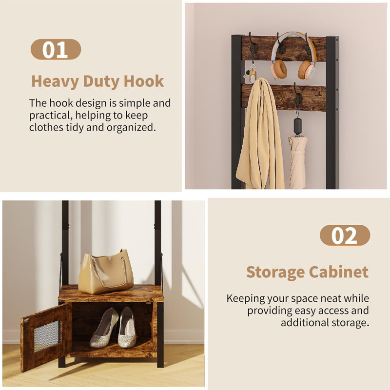 Hall Tree 40cm Wide with Bench and Shoe Storage
