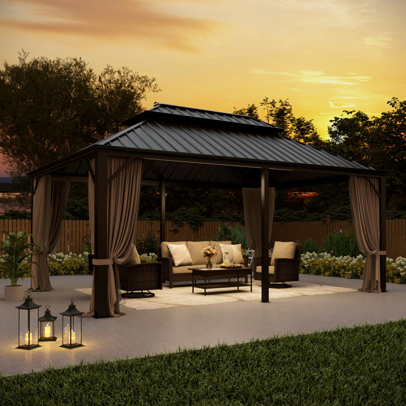 Pavillon de jardin en aluminium à toit double avec toit rigide, 18 pi x 12 pi