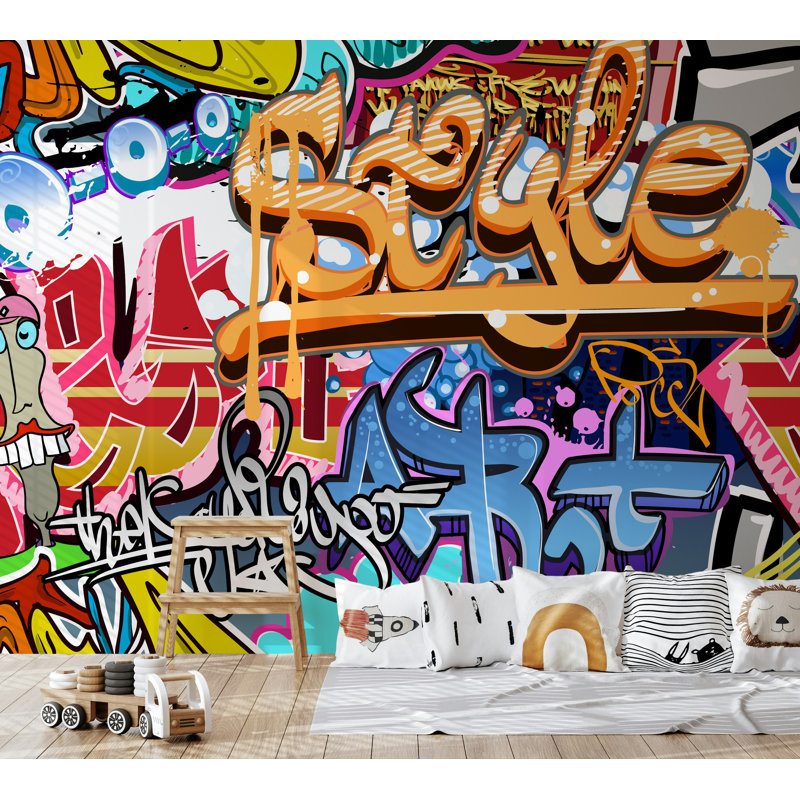 Papier peint Graffiti Street Art Collage aux couleurs vives, L 37 po x l 56 po